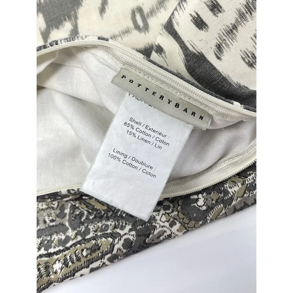 Pottery Barn Throw Pillow Sham Cover Gray Linen Blend Paisley Ikat 24